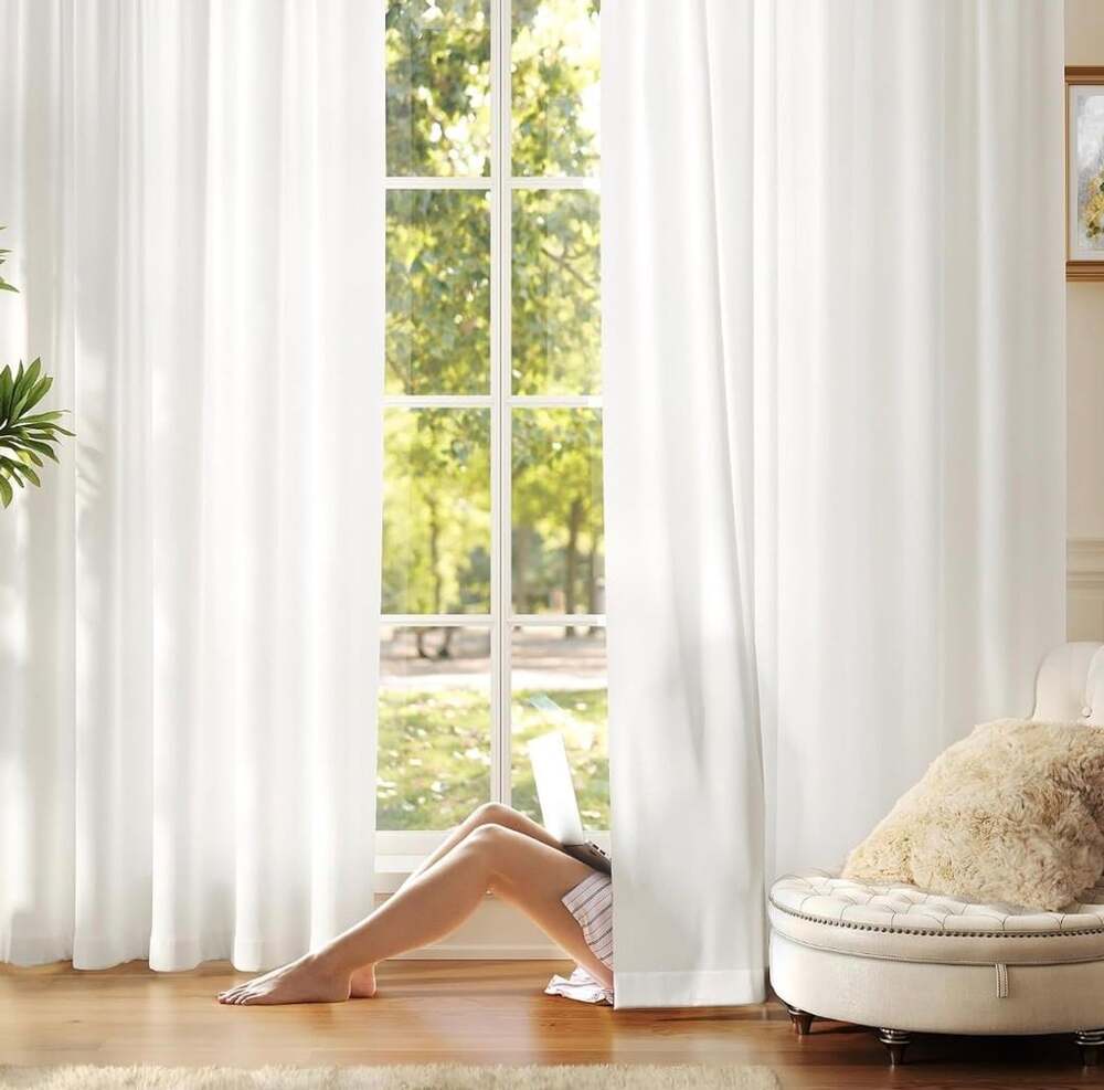Anmao Sheer Curtains 52x108 White Privacy Light Filtering